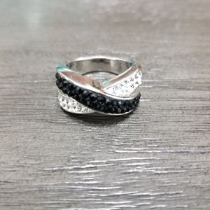 Black and White crystal embellished ring